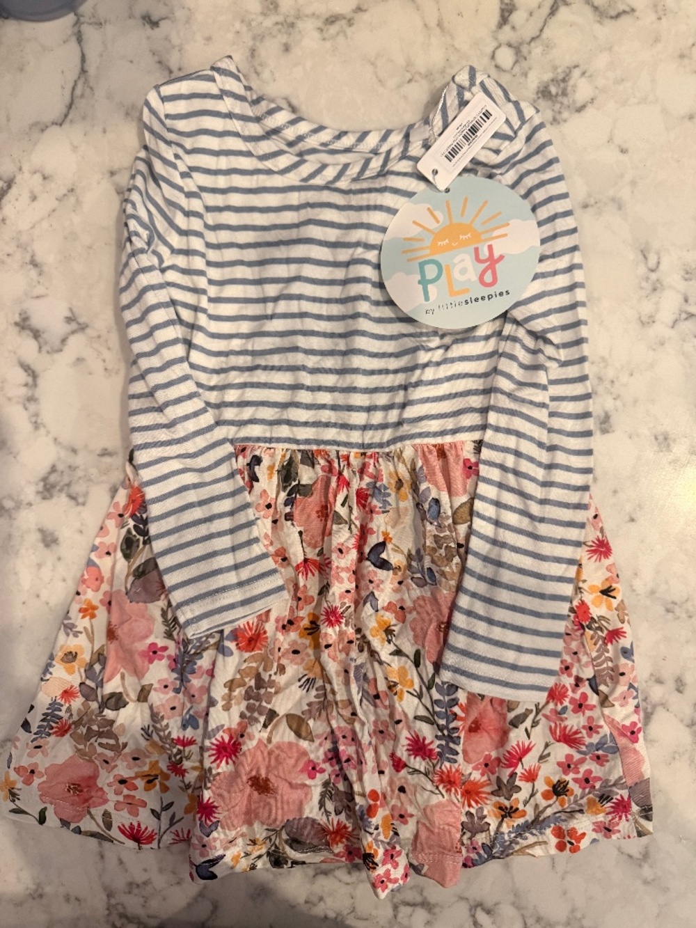 NWT-Little Sleepies Blue Striped and Pink Floral Dress